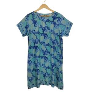 Rainbow Jo Women's Pineapple Print Short Sleeve Blue Shift Hawaiian Dress XL